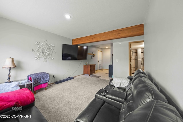 carpeted living area featuring recessed lighting