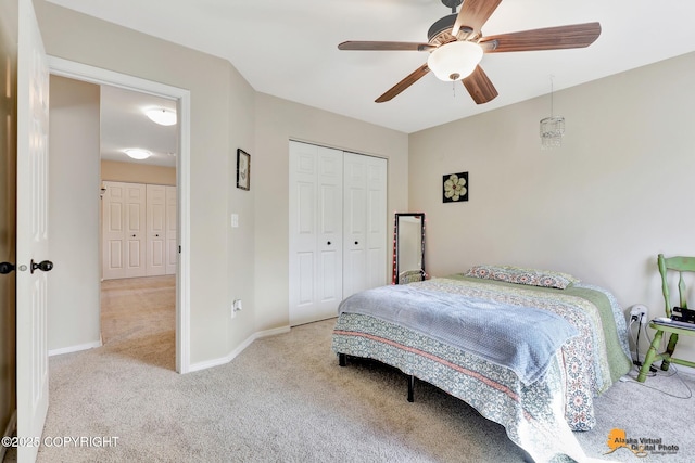 3690 S Granite Ln, Wasilla, AK 99654 - bedroom featuring carpet flooring, baseboards, a closet, and a ceiling fan