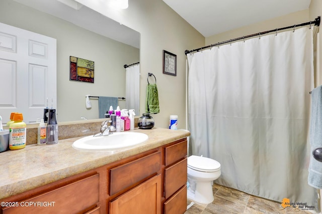 3690 S Granite Ln, Wasilla, AK 99654 - full bath featuring vanity, toilet, and a shower with shower curtain