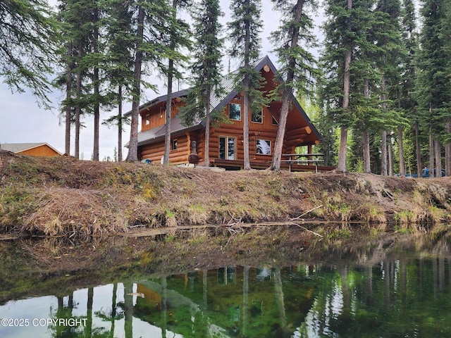 5920 Old Valdez Trl, Salcha, AK 99714 - view of side of property with log exterior and a water view