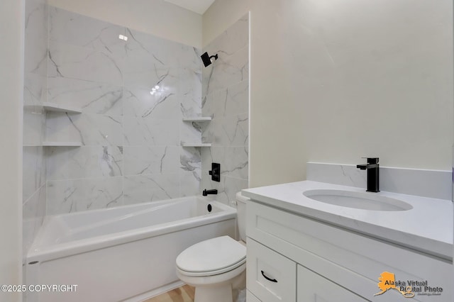 bathroom with toilet, shower / bath combination, and vanity