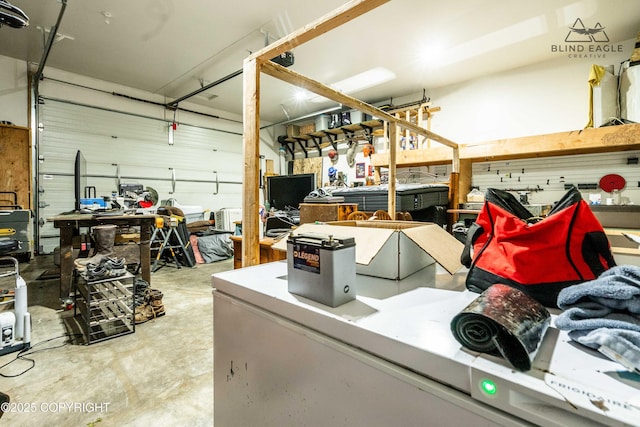 garage featuring a workshop area
