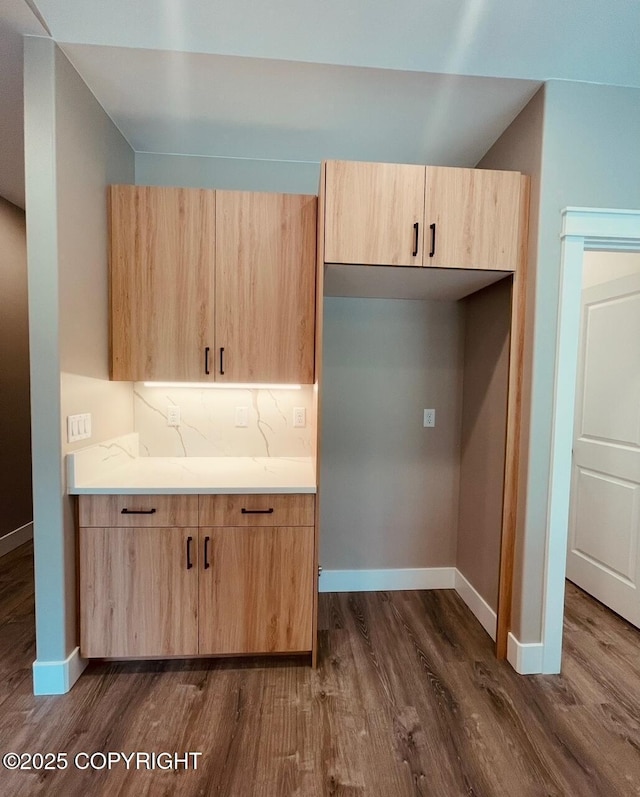 1205 N Williwaw Way, Wasilla, AK 99654 - kitchen with light brown cabinetry, dark wood-style floors, and light countertops