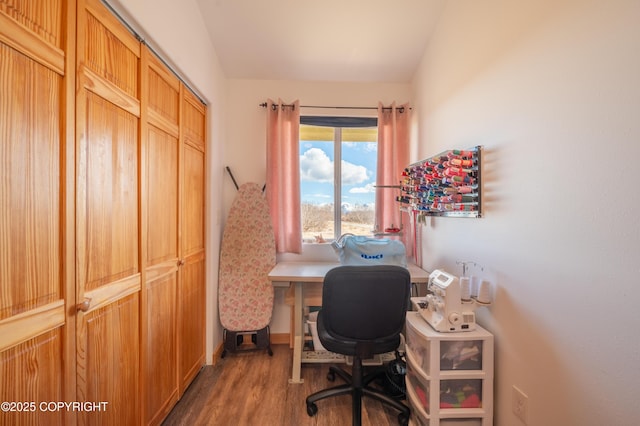 office featuring wood finished floors and vaulted ceiling