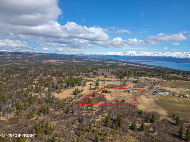 aerial overview of property's location with property boundaries highlighted and mountains