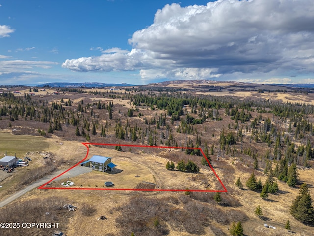 aerial view of sparsely populated area with property parcel outlined