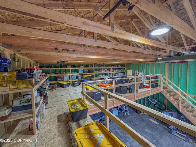 miscellaneous room with lofted ceiling