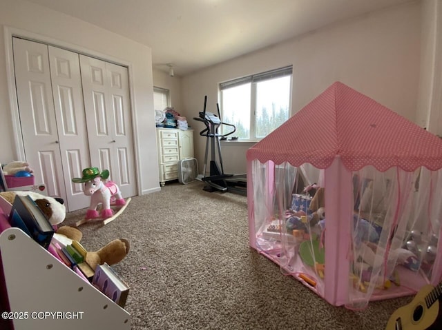 exercise room featuring carpet flooring