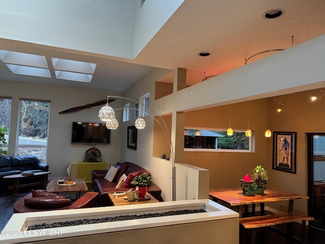 dining space with a skylight