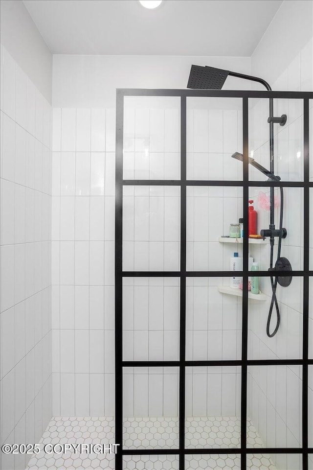 interior space with a tile shower
