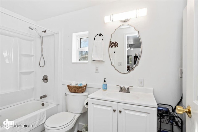 full bathroom featuring vanity, toilet, and tub / shower combination