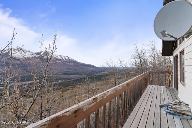 23675 Glacier View Dr, Eagle River, AK 99577 - wooden terrace featuring a mountain view