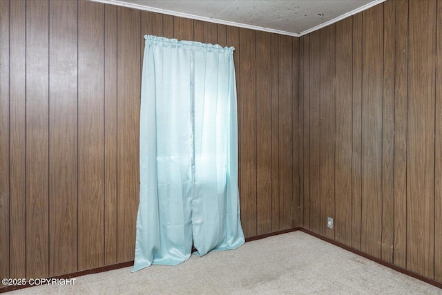 869 Bouton Ct, Fairbanks, AK 99712 - carpeted empty room with wooden walls and ornamental molding