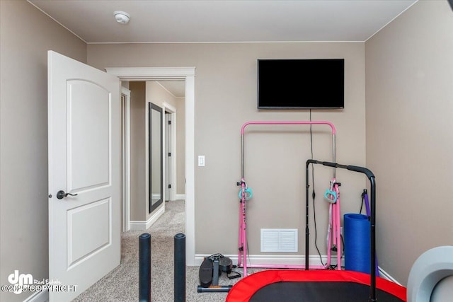 7865 S Settlers Bay Dr, Wasilla, AK 99623 - workout room with baseboards, visible vents, and carpet