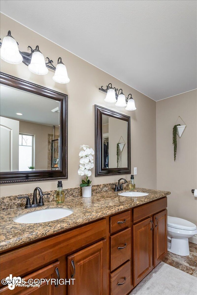 7865 S Settlers Bay Dr, Wasilla, AK 99623 - bathroom with double vanity, a sink, and toilet