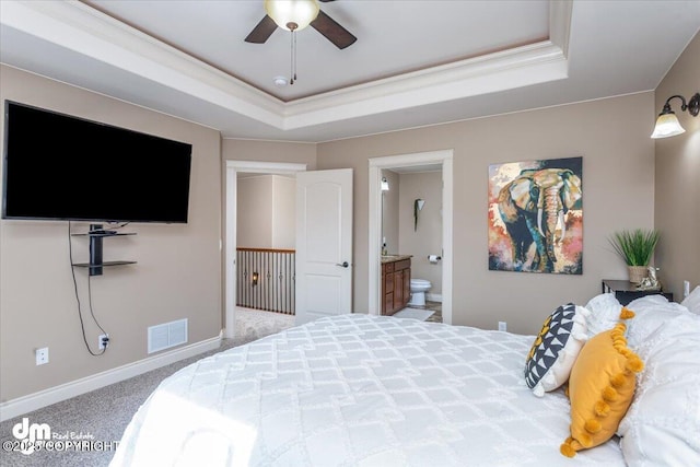 7865 S Settlers Bay Dr, Wasilla, AK 99623 - bedroom featuring a raised ceiling, baseboards, visible vents, and carpet