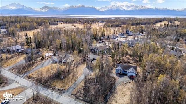 7865 S Settlers Bay Dr, Wasilla, AK 99623 - birds eye view of property with a mountain view and a forest view