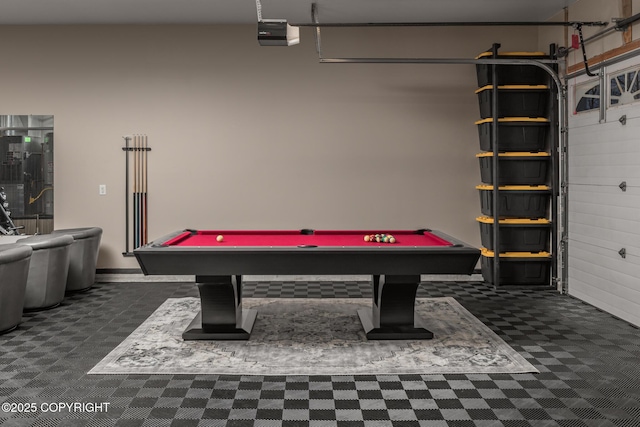 rec room featuring pool table and dark floors