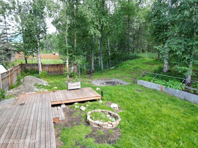 7779 N Showers St, Palmer, AK 99645 - view of yard featuring a fenced backyard and a wooden deck