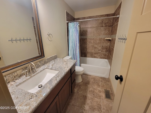7779 N Showers St, Palmer, AK 99645 - bathroom with toilet, visible vents, shower / bathtub combination with curtain, and vanity