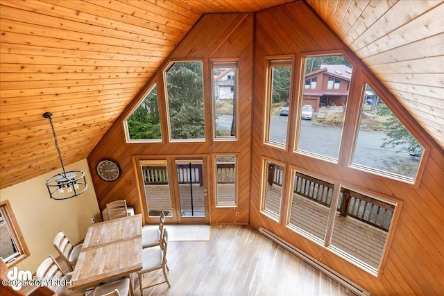337 Alta Dr, Girdwood, AK 99587 - interior space with wooden walls, wooden ceiling, light wood-type flooring, and high vaulted ceiling
