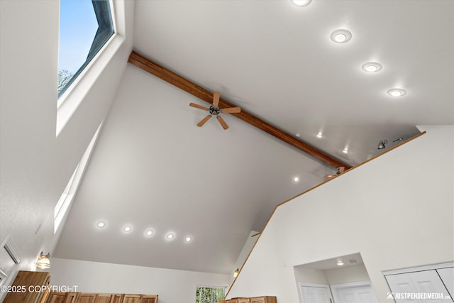 details featuring ceiling fan and recessed lighting