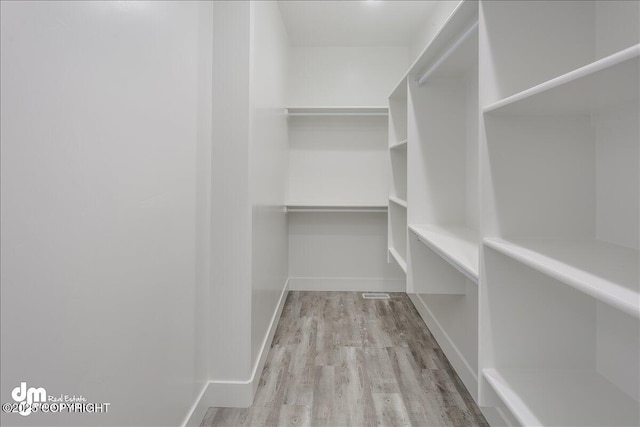 walk in closet with wood finished floors
