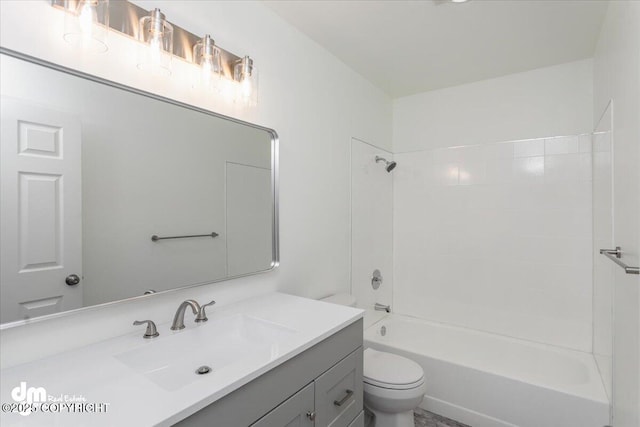 full bathroom with shower / bathtub combination, toilet, and vanity
