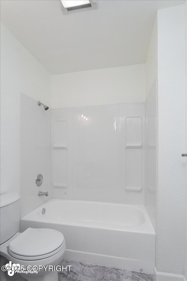 full bathroom featuring visible vents, tile patterned flooring, shower / bathtub combination, and toilet