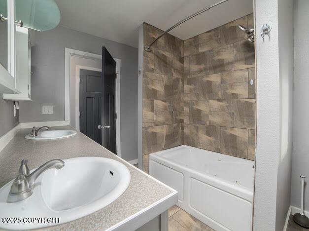 full bathroom featuring bathtub / shower combination and double vanity