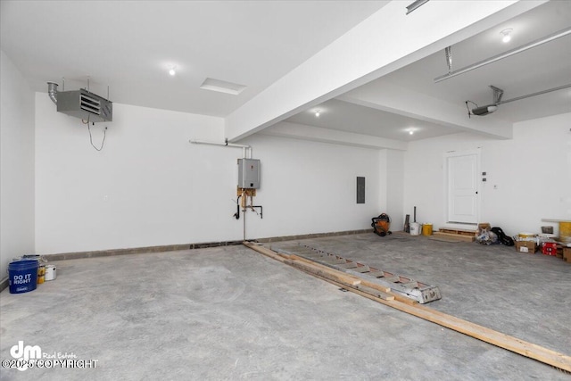 garage with a garage door opener and baseboards