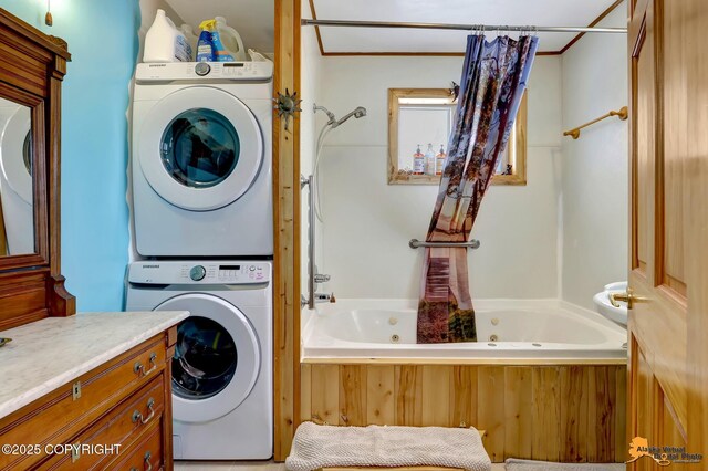 13706 E First St, Talkeetna, AK 99676 - laundry room with stacked washing machine and dryer