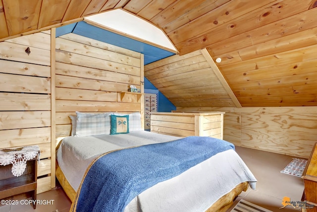 13706 E First St, Talkeetna, AK 99676 - bedroom with wooden ceiling, vaulted ceiling, and finished concrete floors