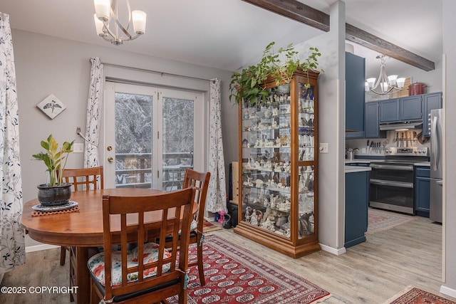 3585 Hoonah Dr, North Pole, AK 99705 - dining area featuring an inviting chandelier, beam ceiling, and light wood-style flooring