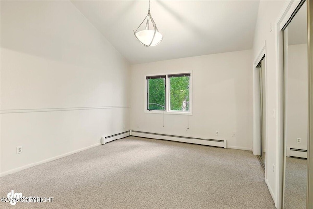 6508 Cimarron Cir, Anchorage, AK 99504 - unfurnished bedroom with carpet flooring, vaulted ceiling, a baseboard heating unit, and baseboards