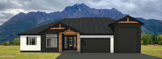 392 W Dorothy Jean Dr, Wasilla, AK 99654 - view of front of home featuring a mountain view, a garage, and a front lawn