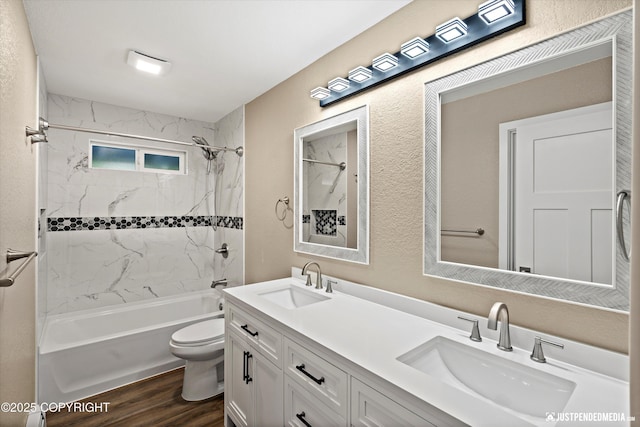 3520 Glenn-Don Cir, Anchorage, AK 99504 - full bath with bathtub / shower combination, double vanity, and wood finished floors