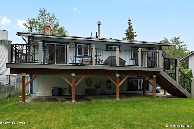 3520 Glenn-Don Cir, Anchorage, AK 99504 - back of house with a wooden deck, a chimney, and stairway