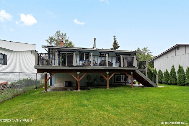 3520 Glenn-Don Cir, Anchorage, AK 99504 - rear view of property featuring a wooden deck, a chimney, and stairs