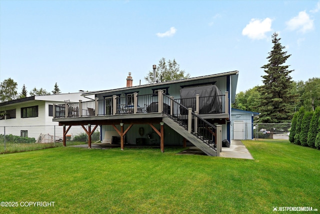 3520 Glenn-Don Cir, Anchorage, AK 99504 - back of house featuring a wooden deck, stairs, and a chimney