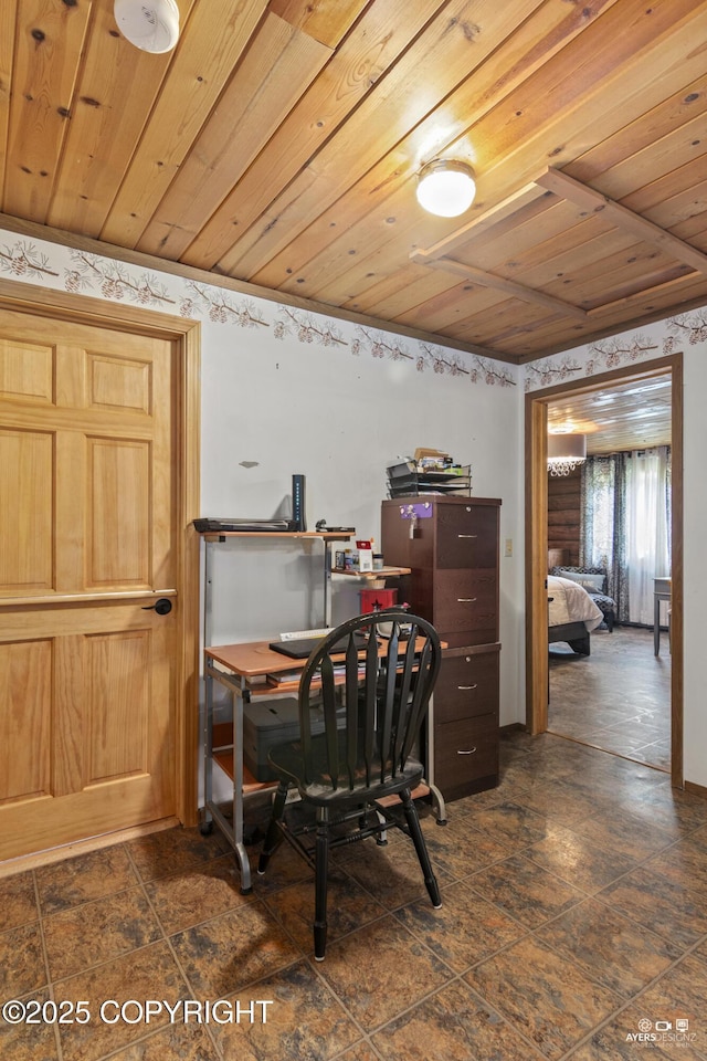 265 Ames Rd, Kenai, AK 99611 - home office featuring wood ceiling and dark stone finish floors