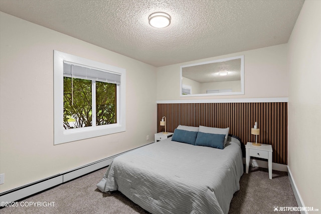 3722 E 19th Ave, Anchorage, AK 99508 - bedroom with carpet floors, baseboard heating, and a textured ceiling