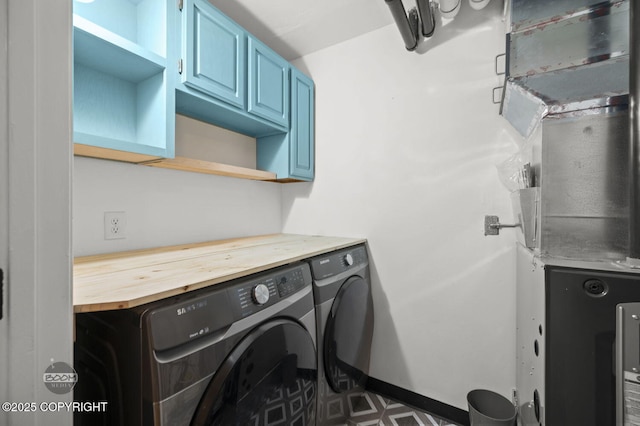 2563 La Honda Dr, Anchorage, AK 99517 - washroom with washing machine and clothes dryer, cabinet space, baseboards, and heating unit
