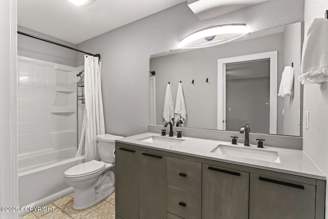 3921 Patricia Ln, Anchorage, AK 99504 - full bath featuring double vanity, toilet, and shower / bath combination with curtain