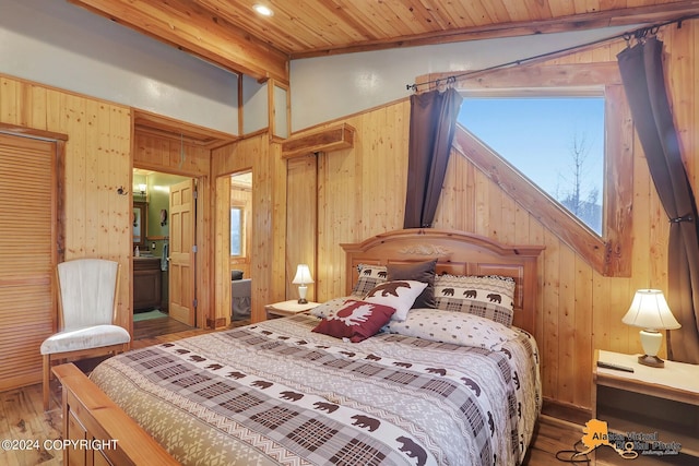 19180 Beverly Ave, Chugiak, AK 99567 - bedroom featuring wooden walls, wood finished floors, and wooden ceiling