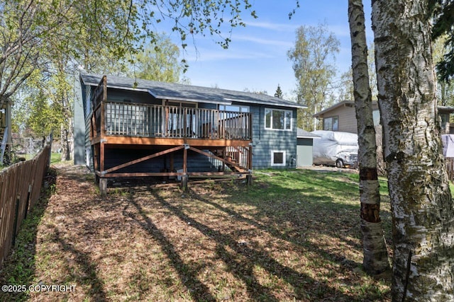 906 Lancaster Dr, Anchorage, AK 99503 - back of property with a wooden deck and stairs