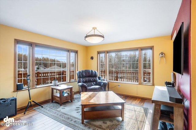 living room featuring baseboards and wood finished floors