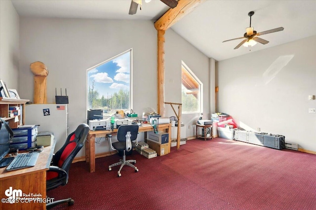 office space featuring ceiling fan and carpet floors