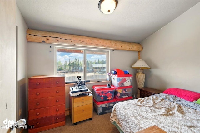 bedroom featuring light colored carpet