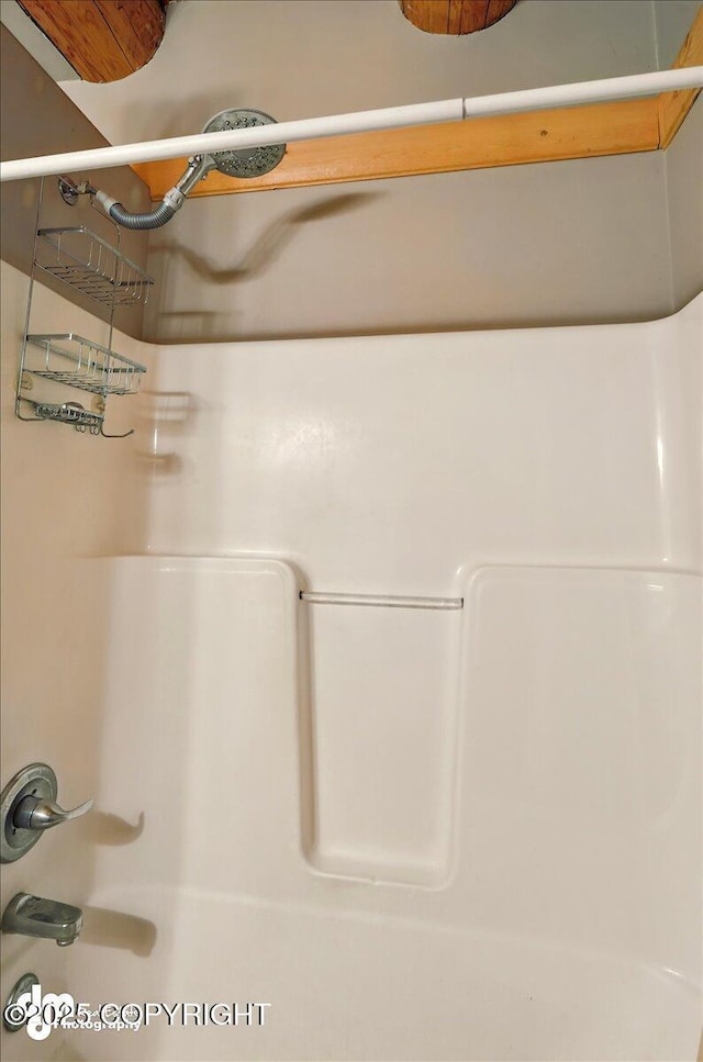 bathroom view of washtub / shower combination